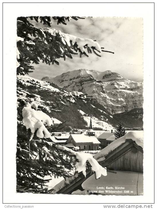 Cp, Suisse, Lenk, Kath. Kirch Gege Den Wildstrubel, Voyagée 1961 - Lenk Im Simmental
