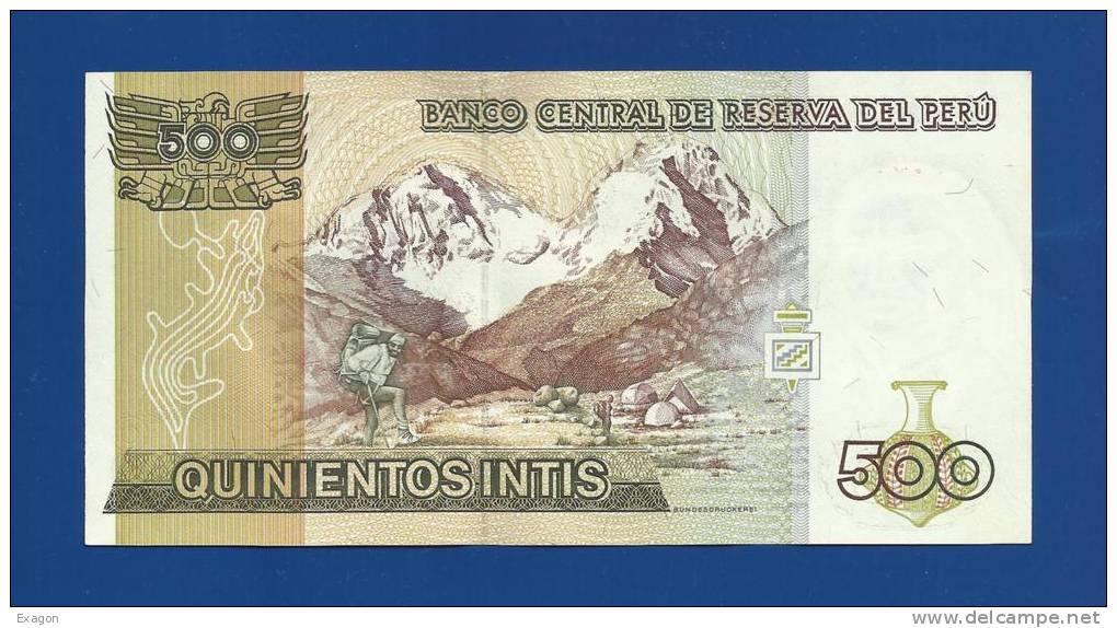 N 1 BANCONOTA  Da  500  Intis   -  PERU'  -  Anno1987. - Perú