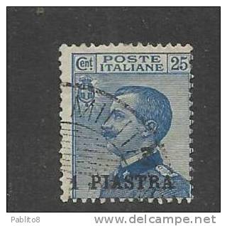 ITALY ITALIA LEVANTE COSTANTINOPOLI 1908 1 PIASTRA SU CENT.  25c USED USATO OBLITERE' - European And Asian Offices