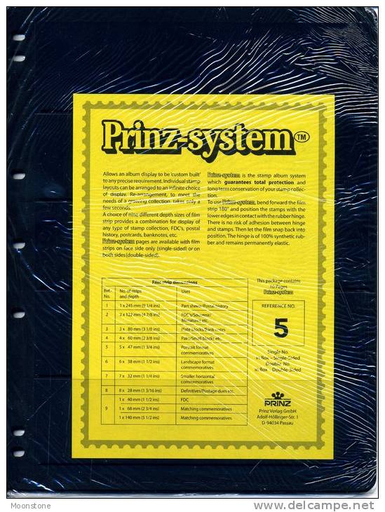 Prinz Single Side Stocksheets, 5 Strips Per Page, Pack Of 10 - Einsteckkarten