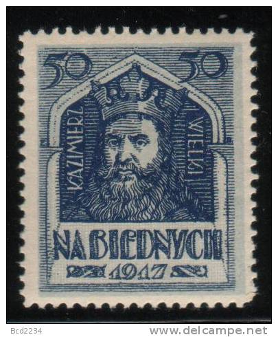 POLAND 1919 POOR RELIEF REVENUE 50M LHM BF#06 KING KAZIMIERZ WIELKI CASIMIR THE GREAT - Fiscales