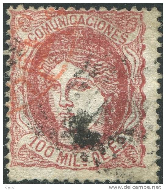 Edifil 108 100 Milésimas Castaño Rojizo De 1870 En Usado - Used Stamps