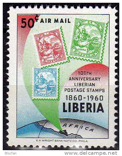 100Jahre Briefmarke 1960 Liberia 560 Aus Block 17 ** 3€ Stamp On Stamp 1-3 Porträt Präsident Liberias Bf Sheet Of Africa - Liberia