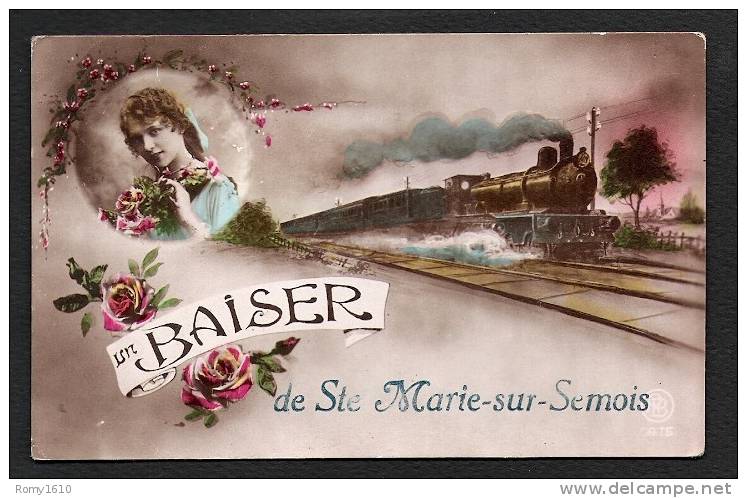 Un Baiser De Sainte Marie - Sur - Semois. Carte Superbe Avec Photo De Femme En Médaillon Et Train à Vapeur. - Etalle