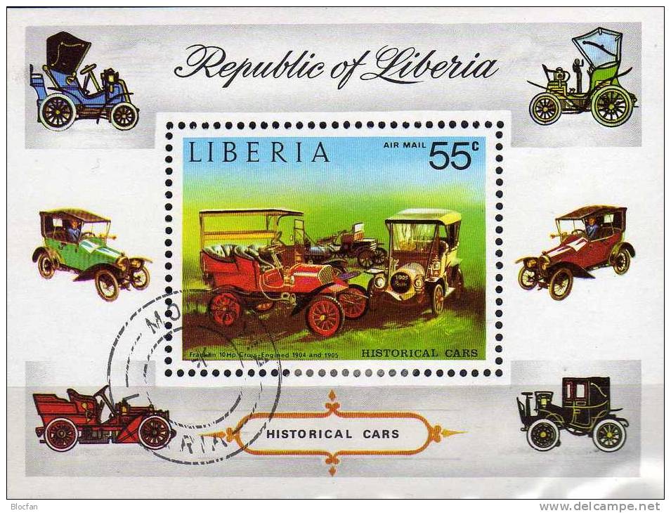 Historische Auto 1973 Liberia Block 68 O 4&euro; Oldtimer Franklin 10Hp USA Hb Automobil Bloc Ss History Sheet Bf Africa - Liberia