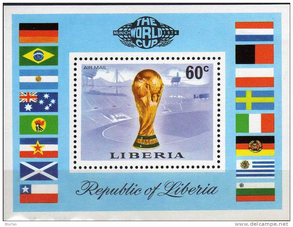 Fußball-Championat 1974 Germany FIFA-Pokal Liberia Block 72 ** 3€ Fussballer Stadion Fogli Soccer Bloc Sheet Bf Africa - 1974 – Germania Ovest