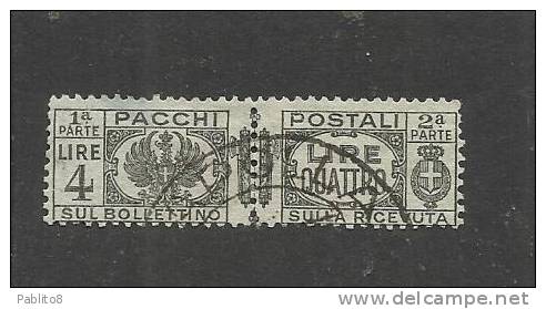 ITALIA REGNO ITALY KINGDOM 1927 - 1932 PACCHI POSTALI FASCI LIRE 4 USATO USED - Colis-postaux