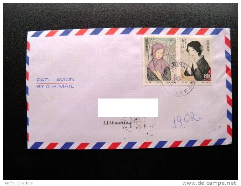 Cover Sent From Japan To Lithuania On 1993, Par Avion, Hiroshima, 1985 Stamps Women Girl - Storia Postale