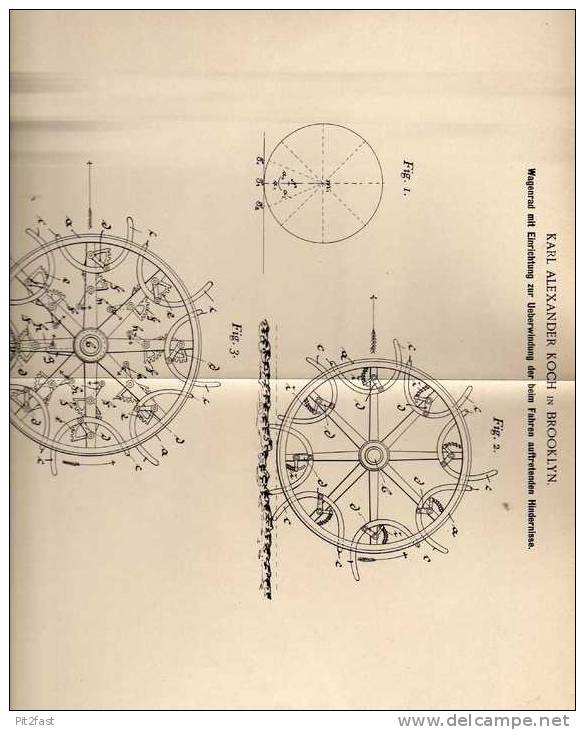 Original Patentschrift - Rad Für Überwindung Von Hindernissen , Automobile , 1898 , K. Koch In Brooklyn !!! - Cars