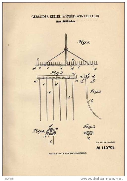 Original Patentschrift - Gebr. Keller In Ober - Winterthur , 1899 , Rechen , Stahlrechen , Landwirtschaft !!! - Historische Dokumente