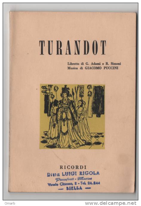 Lib088 Libretto Opera Lirica TURANDOT - Testo Adami, Simoni - Musica Puccini - Ricordi 1966 - Theater