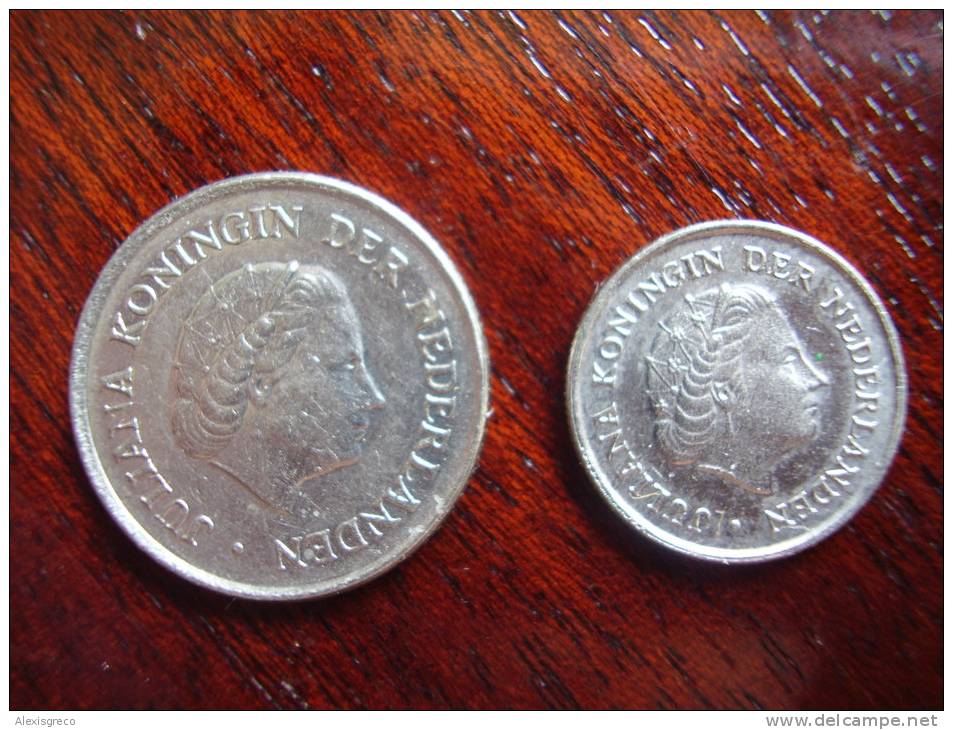 NETHERLANDS 1969-1977 TWO JULIANA Nickel COINS 25 Cents And 10 Cents Very Good Condition. - 1948-1980 : Juliana