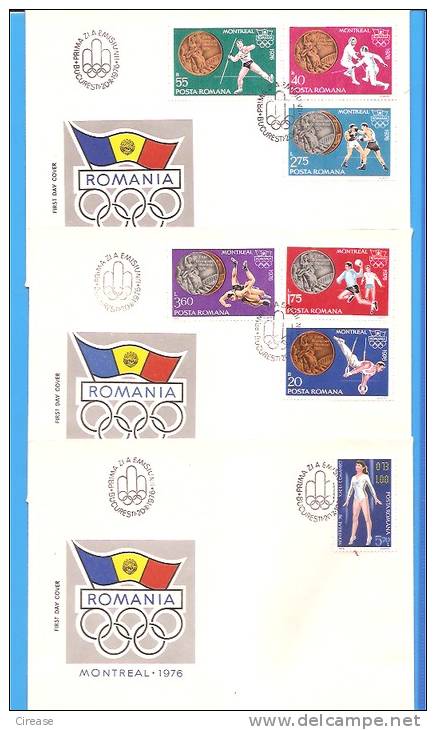 Montreal Olympics, Handball, Wrestling, Boxing, Gymnastics ROMANIA 3 X FDC - Ete 1976: Montréal