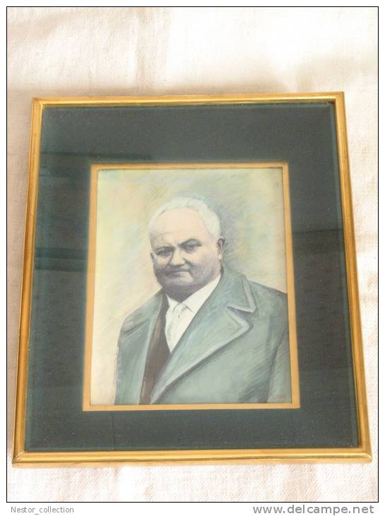 Pastel Portrait Homme Signé S. Colin Encadré Dessin Cadre Tableau Peinture - Pastels