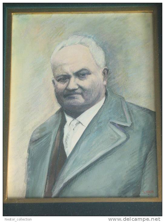 Pastel Portrait Homme Signé S. Colin Encadré Dessin Cadre Tableau Peinture - Pastels