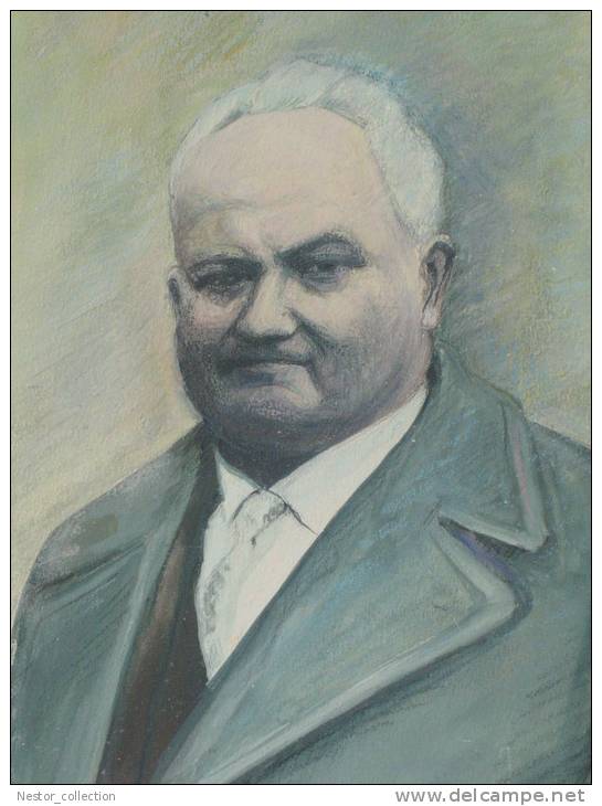Pastel Portrait homme signé S. Colin encadré dessin cadre tableau peinture