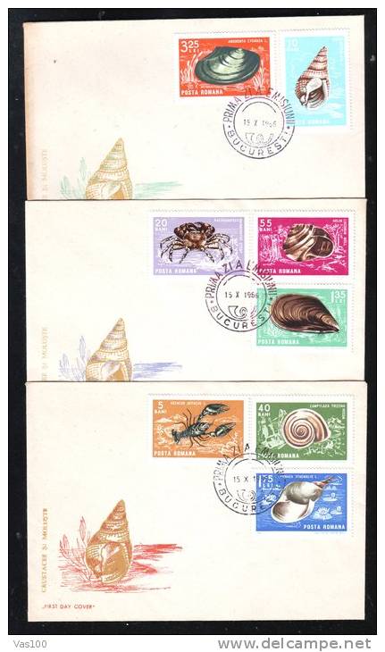 REPTILES;GRENOUILLES ,1966,COVERS 3X,FDC,Yv.2240-47,ROMANIA   . - Kikkers