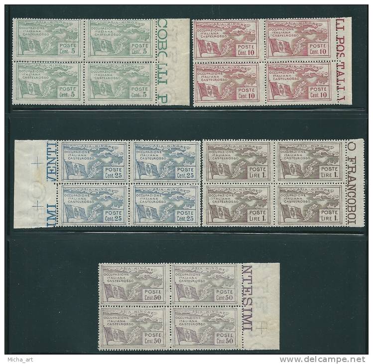 (B85) Castelrosso Italian Occupation 1923 Map Of Castellorizo Set Block Of 4 - Quartina  XF MNH ** - Castelrosso