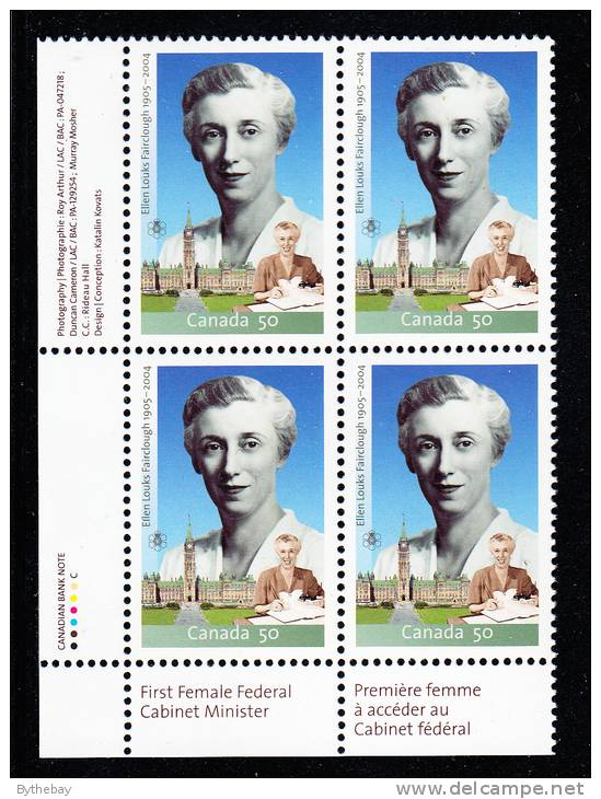 Canada MNH Scott #2112 Lower Left Plate Block 50c Ellen Fairclough - Num. Planches & Inscriptions Marge