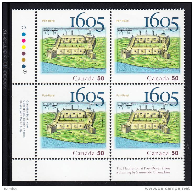 Canada MNH Scott #2115 Lower Left Plate Block 50c Port-Royal 400th Anniversary - Num. Planches & Inscriptions Marge