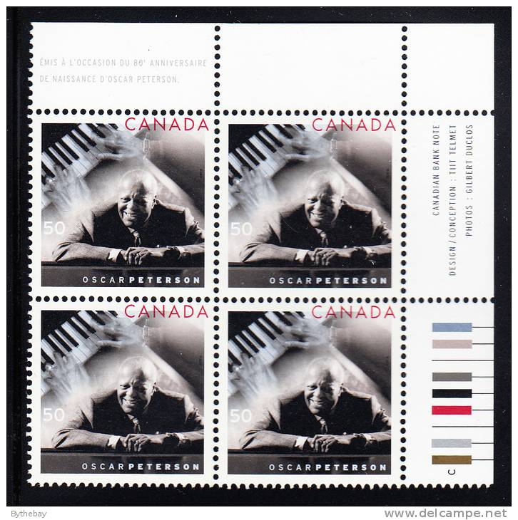 Canada MNH Scott #2118 Upper Right Plate Block 50c Oscar Peterson - Num. Planches & Inscriptions Marge