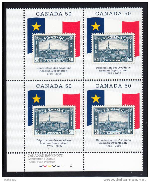 Canada MNH Scott #2119 Lower Left Plate Block 50c Acadian Deportation 250th Anniversary - Plattennummern & Inschriften