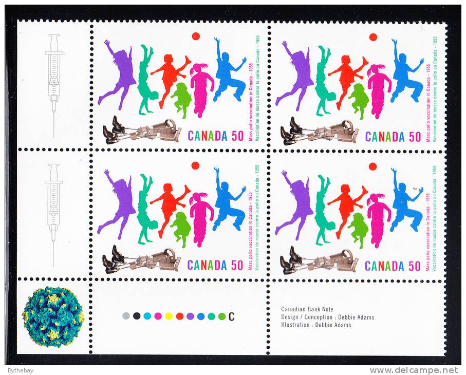 Canada MNH Scott #2120 Lower Left Plate Block 50c Polio Vaccination 50th Anniversary In Canada - Num. Planches & Inscriptions Marge