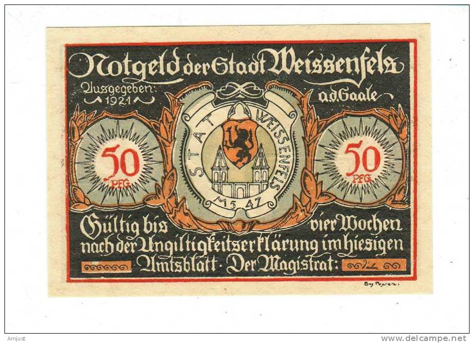 Moyen D´urgence,Weissenfelz 50 Pfenning,1921 - [11] Local Banknote Issues