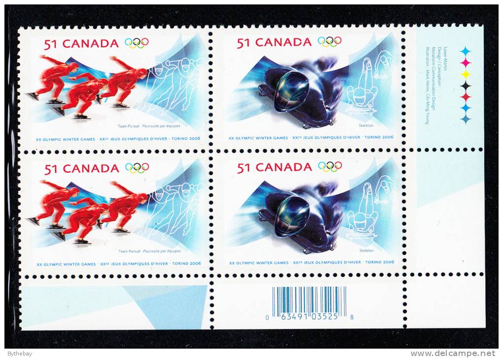 Canada MNH Scott #2144a Lower Right Plate Block 51c XX Winter Olympics - With UPC Barcode - Plattennummern & Inschriften