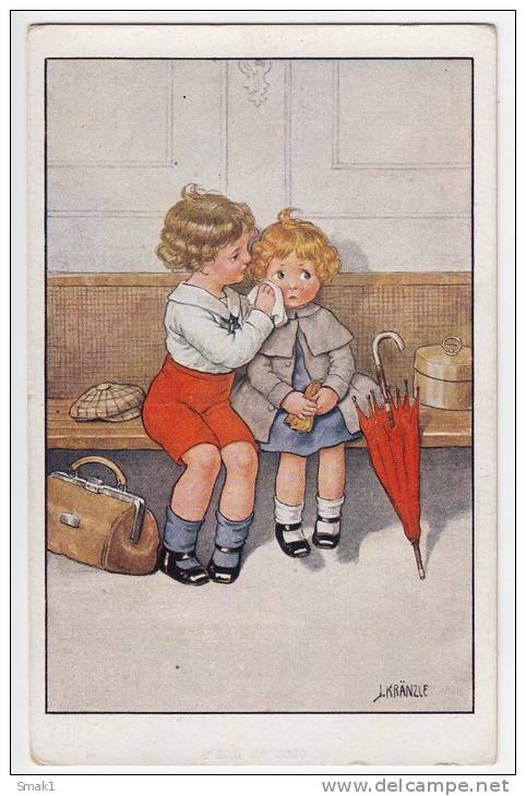 P CHILDREN SITTING ON A BENCH WITH LAGUAGE UKV  Nr. 26310 OLD POSTCARD - Kraenzle