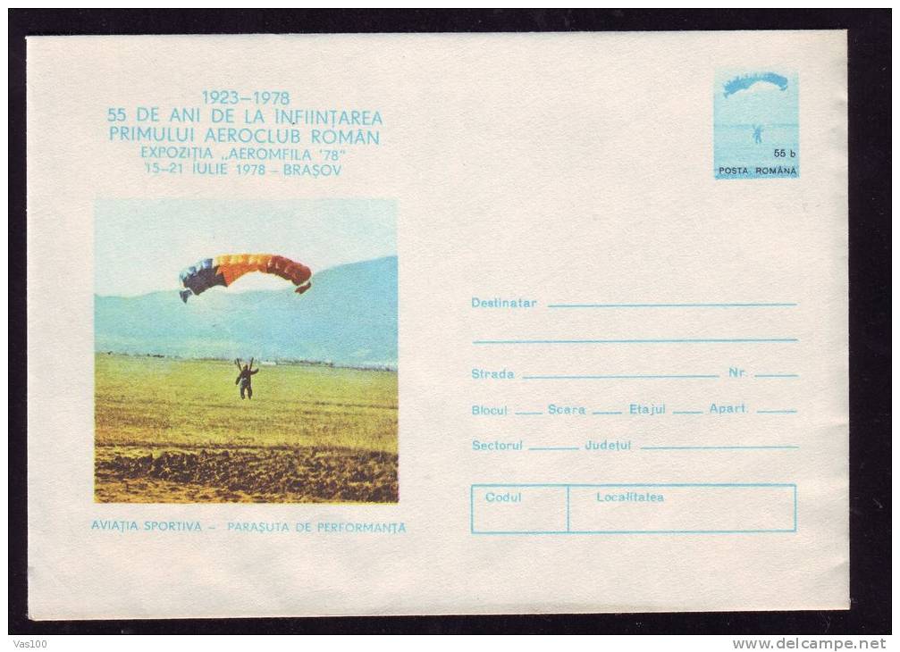 PARACHUTING,AVIATION DAY,1978,COVER STATIONERY UNUSED ROMANIA. - Parachutespringen