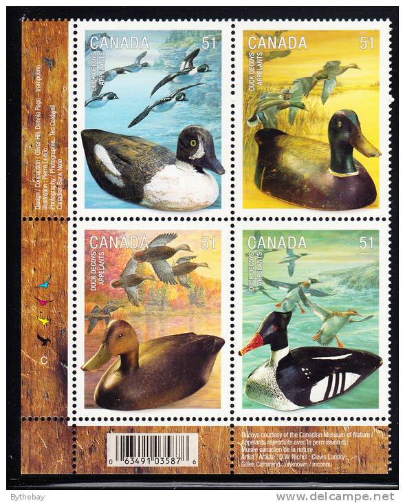 Canada MNH Scott #2166a Lower Left Plate Block 51c Duck Decoys - With UPC Barcode - Plattennummern & Inschriften