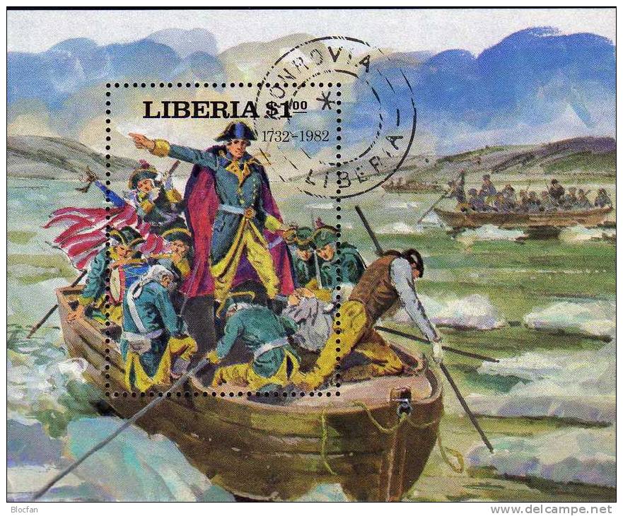 Präsident Der USA 1981 Liberia Block 97 O 4€ Washington überquert Den Delaware Bf Military Bloc History Sheet Of Africa - Liberia