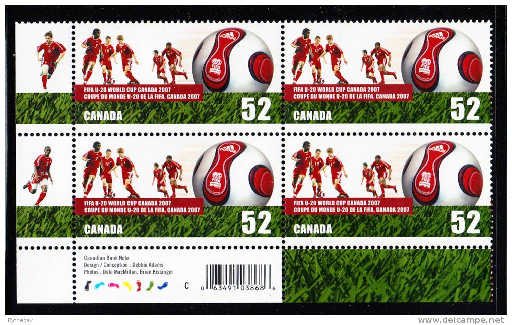 Canada MNH Scott #2220 Lower Left Plate Block 52c FIFA U-20 World Youth Championships - With UPC Barcode - Num. Planches & Inscriptions Marge