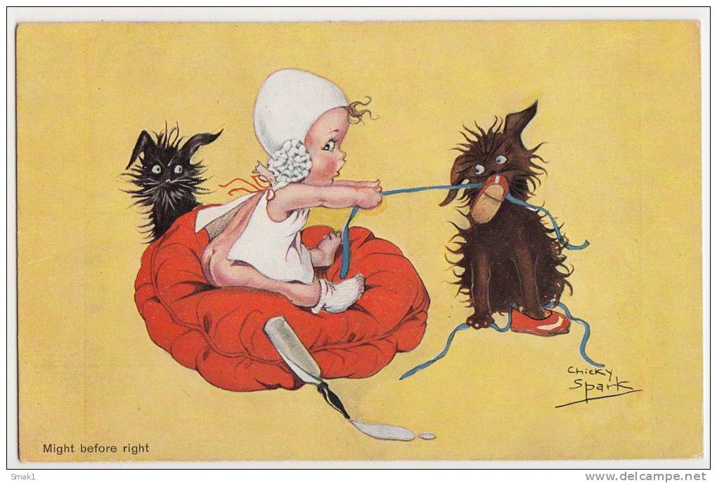 P CHIKY SPARK CHILDREN BABY PLAYING WIHT DOGS AMV  Nr. 973 OLD POSTCARD - Spark, Chicky