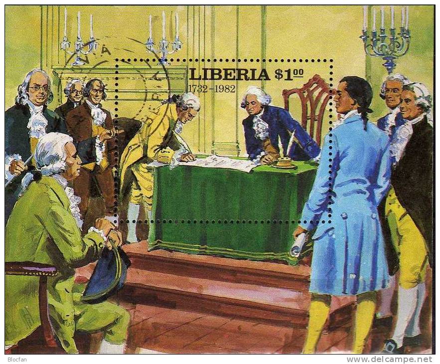 Unterzeichnung Der Verfassung 1982 Liberia Block 100 O 4€ Präsident USA Washington Military Bloc History Sheet Bf Africa - Liberia