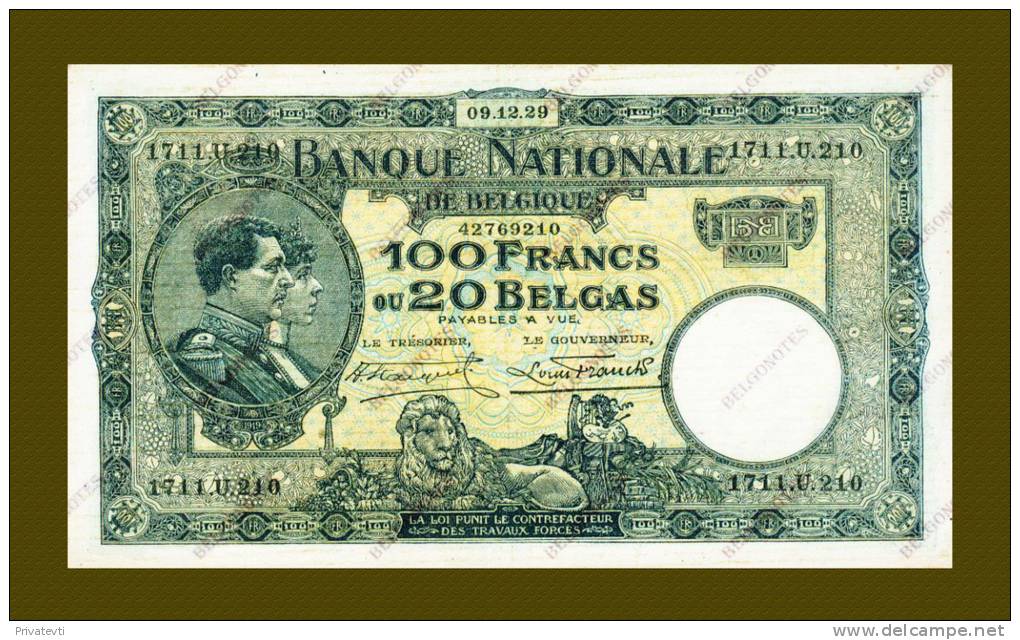 *Belgie - Belgique* 100 Francs Nat. Reeks * 1929 * Lot9210* - Andere & Zonder Classificatie