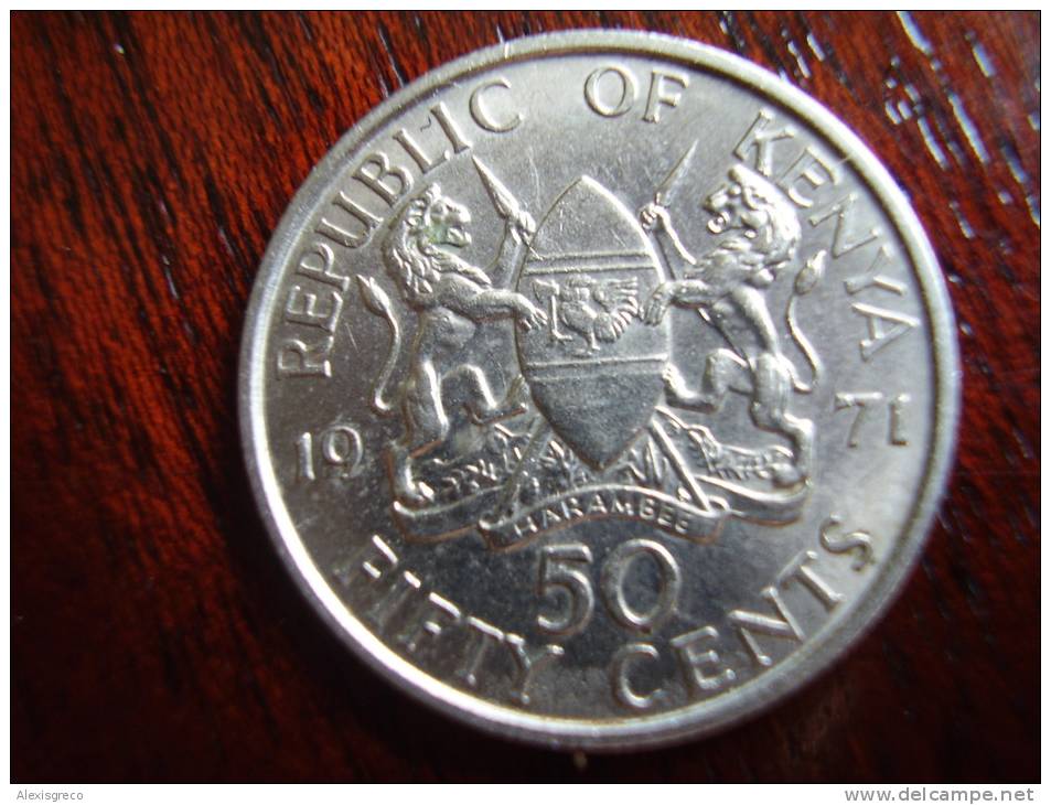 KENYA 1971  FIFTY CENTS   KENYATTA Copper-Nickel  USED COIN In FINE CONDITION. - Kenya