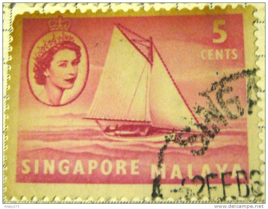 Singapore 1955  Lombok Sloop 5c - Used - Singapour (...-1959)