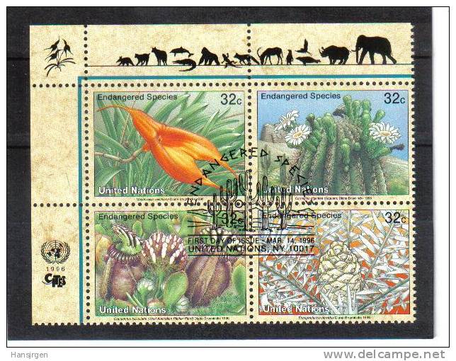 VNG280  UNO NEW YORK 1996 MICHL NR. 707/10 VIERERBLOCK GESTEMPELT - Used Stamps