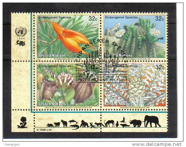 VNG282  UNO NEW YORK 1996 MICHL NR. 707/10 VIERERBLOCK GESTEMPELT - Used Stamps