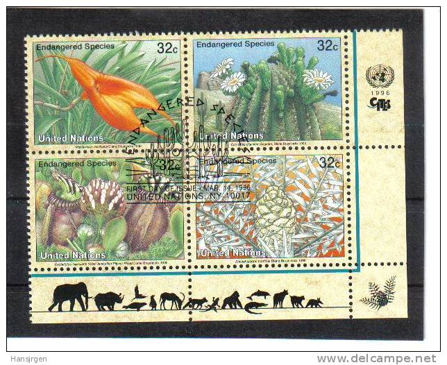 VNG283  UNO NEW YORK 1996 MICHL NR. 707/10 VIERERBLOCK GESTEMPELT - Used Stamps