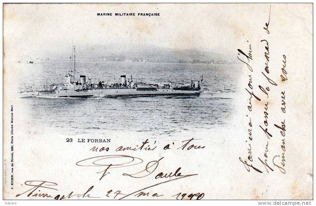 LE FORBAN - MARINE MILITAIRE FRANCAISE - TYPE PRECURSEUR, Gelaufen 1927 - Warships