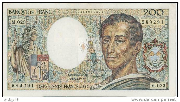 MONTESQUIEU 200 FRANCS - 1984 - M.023 - O° - COTE IPCbanknotes: 40 Euros - 200 F 1981-1994 ''Montesquieu''