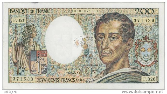 MONTESQUIEU 200 FRANCS - 1984 - F.026 - O° - COTE IPCbanknotes: 40 Euros - 200 F 1981-1994 ''Montesquieu''