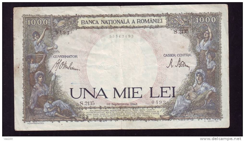 UNUA MIE LEI 10 SEPT 1941 BILETE 1000 LEI ROMANIA. - Romania