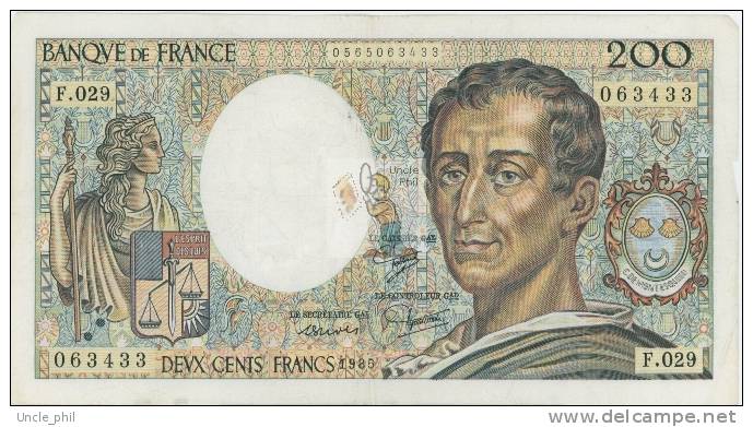 MONTESQUIEU 200 FRANCS - 1985 - F.029 - O - COTE IPCbanknotes: 20 Euros - 200 F 1981-1994 ''Montesquieu''