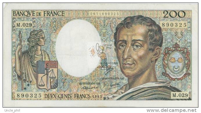 MONTESQUIEU 200 FRANCS - 1985 - M.029 - O° - COTE IPCbanknotes: 40 Euros - 200 F 1981-1994 ''Montesquieu''