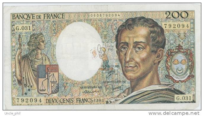MONTESQUIEU 200 FRANCS - 1985 - G.031 - 200 F 1981-1994 ''Montesquieu''