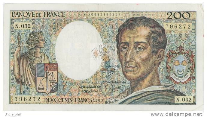 MONTESQUIEU 200 FRANCS - 1985 - N.032 - O° - COTE IPCbanknotes: 40 Euros - 200 F 1981-1994 ''Montesquieu''